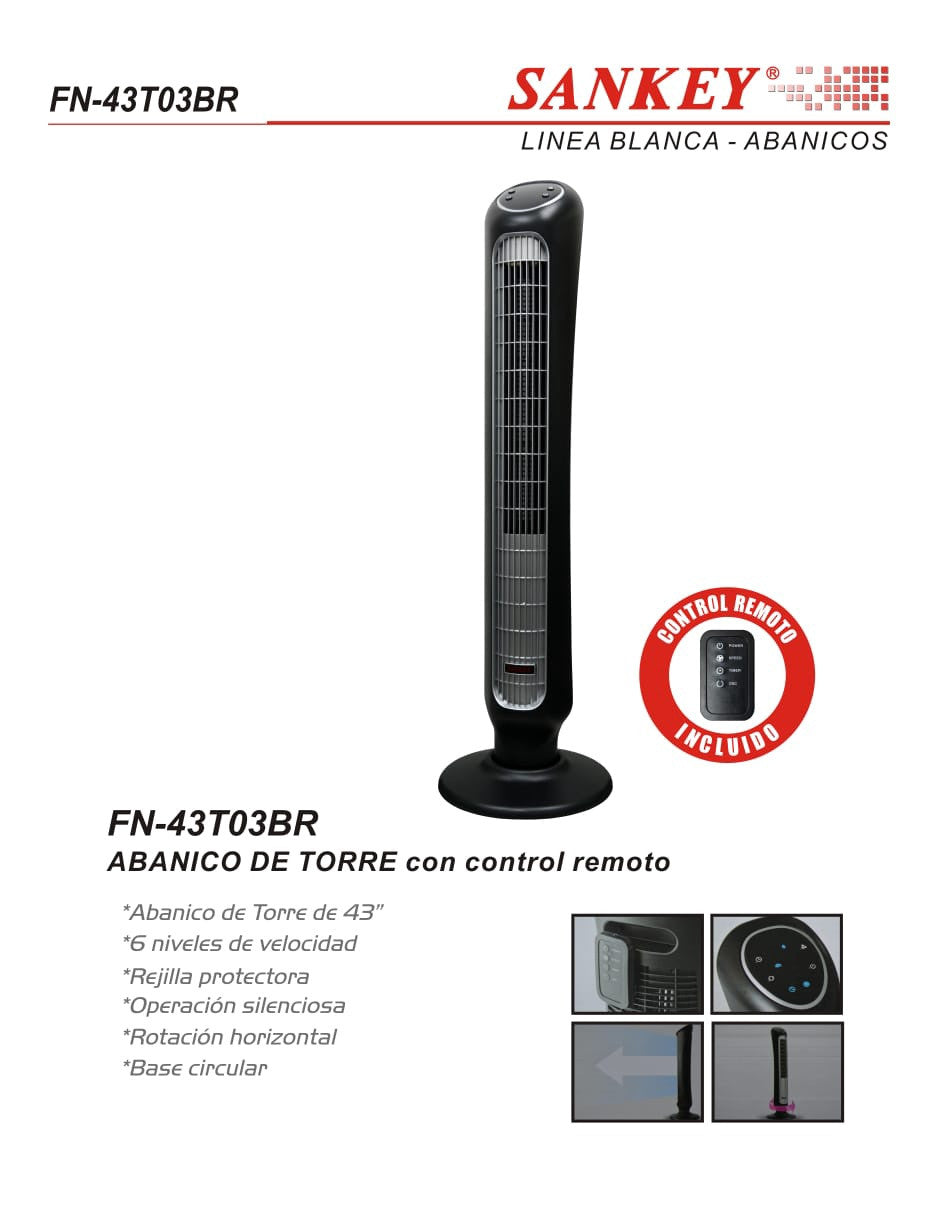 Sankey FN-43T03BR Ventilador de Torre 43"