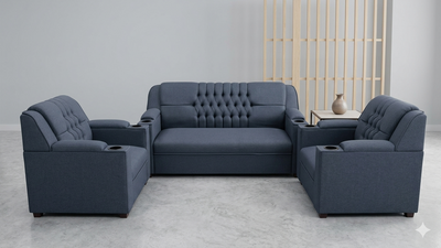 Juego de Sala - Sofa en Tela con Detalles Capitoneados