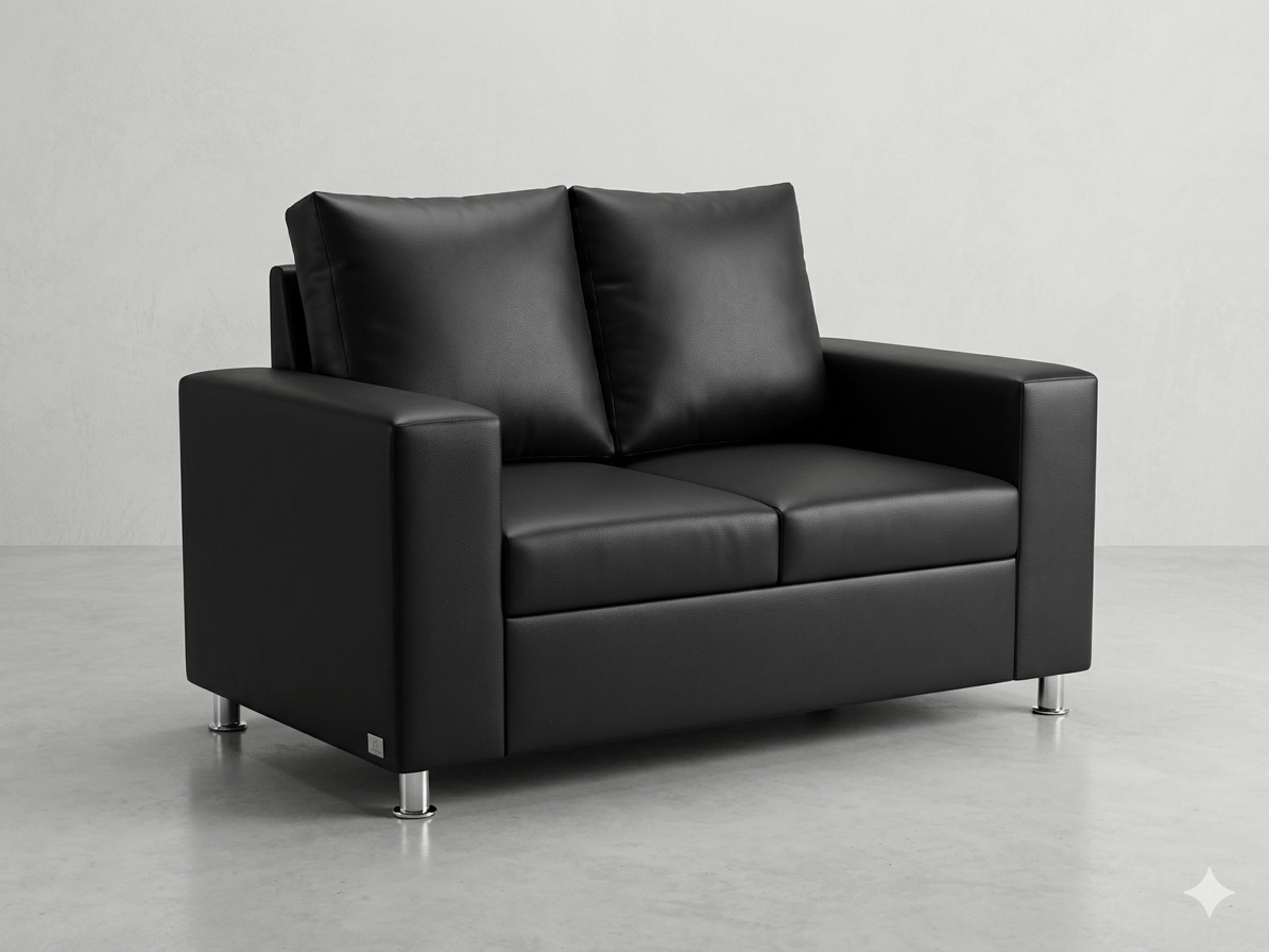 Sofá Love Seat de 2 Plazas en Cuerina Negra.