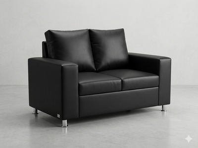 Sofá Love Seat de 2 Plazas en Cuerina Negra.